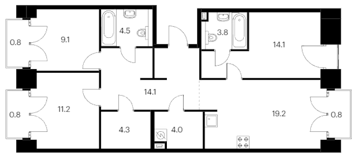 3-комнатная квартира 86.7 м², 6/9 эт., ЖК «Лермонтовский 54»